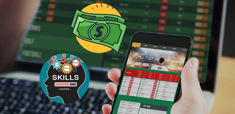 Sports Bettor Using Phone and Laptop - Loading Skills Icon - Money Icon